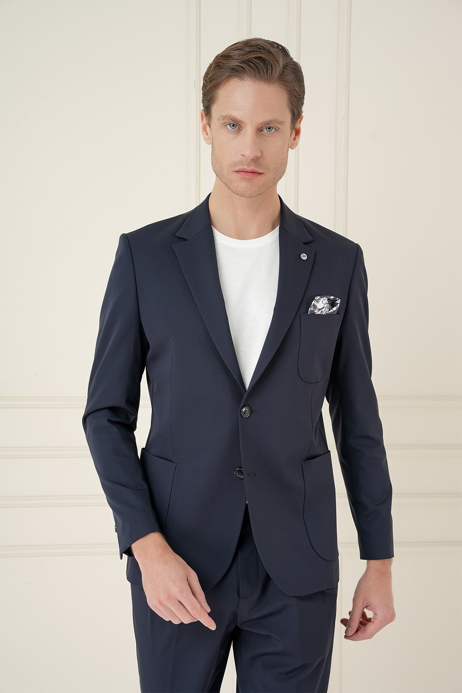 Slim Fit Çift Yırtmaç Torba Cep Esnek Spandex Karışımlı Havacı Lacivert Ceket C 697