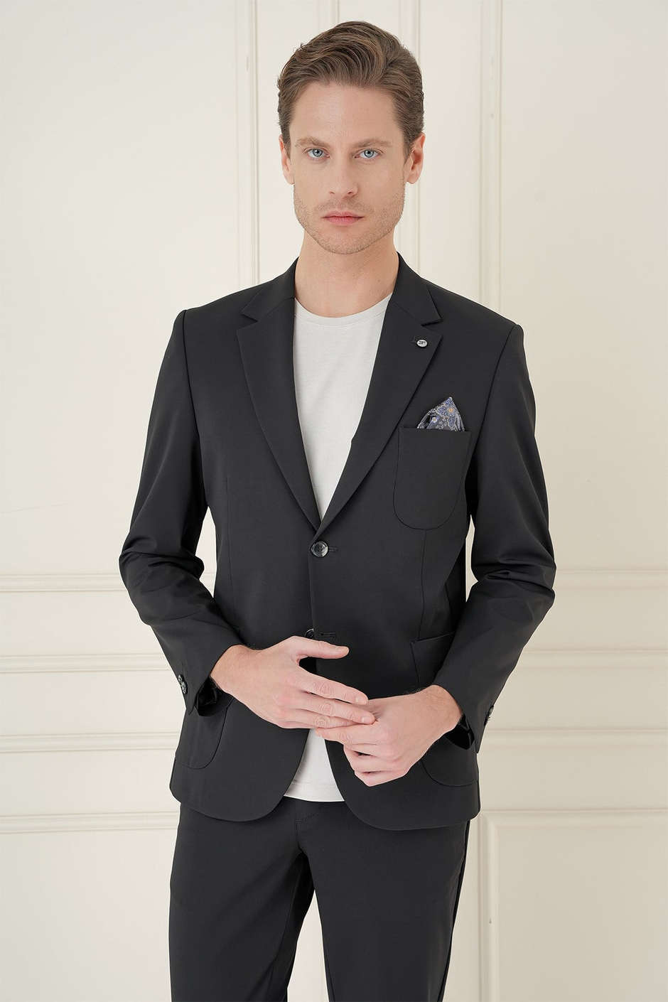 Slim Fit Çift Yırtmaç Torba Cep Esnek Spandex Karışımlı Havacı Siyah Ceket C 697