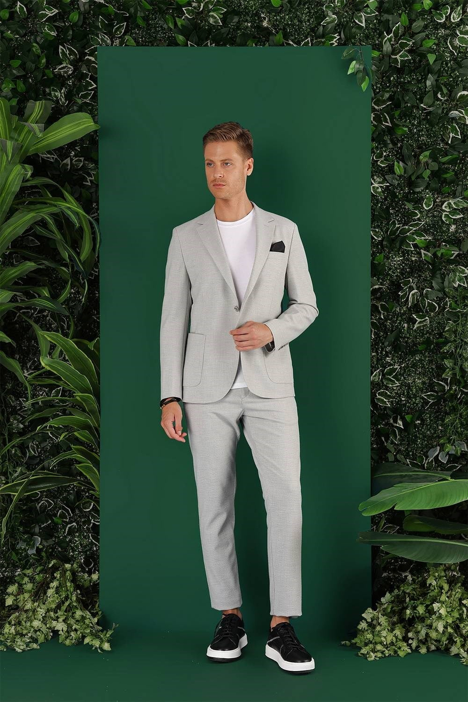 Slim Fit Çift Yırtmaç Torba Cep Esnek Pamuklu Gri Ceket C 643
