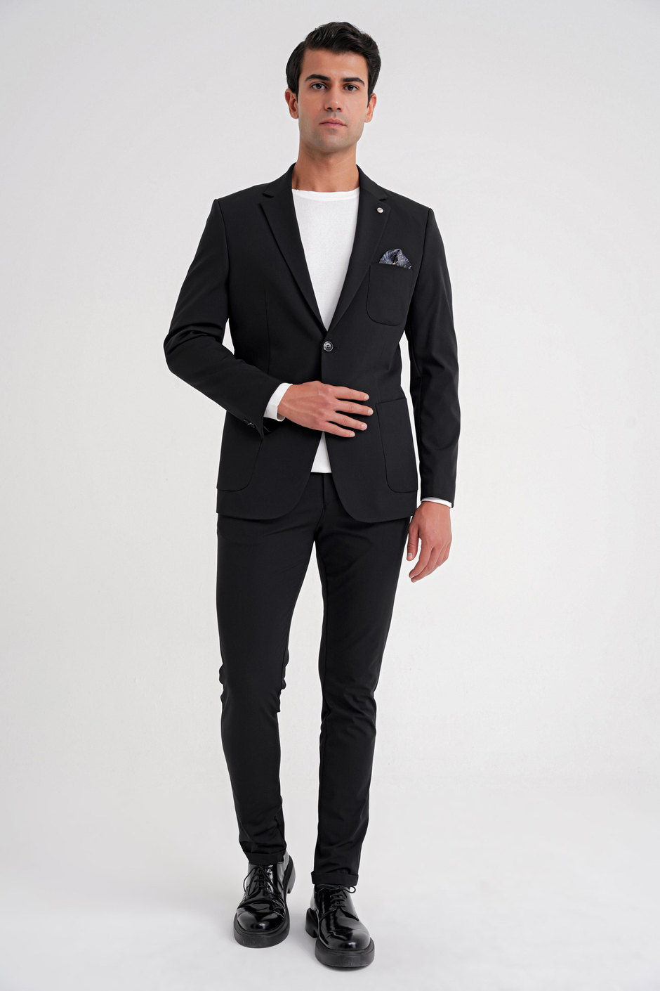 Slim Fit Çift Yırtmaç Torba Cep Esnek Spandex Karışımlı Havacı Siyah-1 Ceket C 697