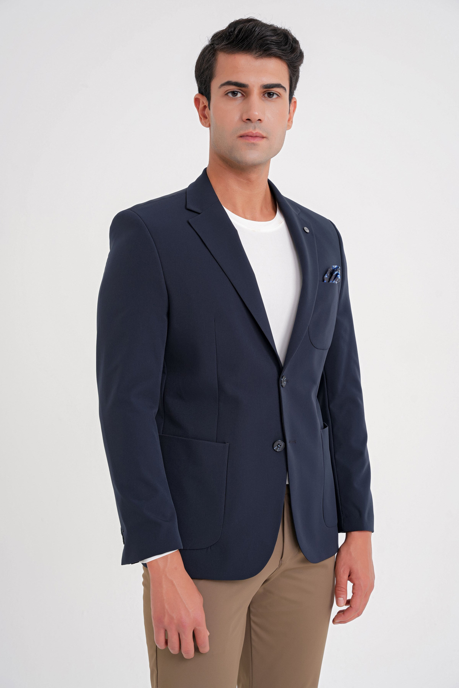 Slim Fit Çift Yırtmaç Torba Cep Esnek Spandex Karışımlı Havacı Lacivert-1 Ceket C 697