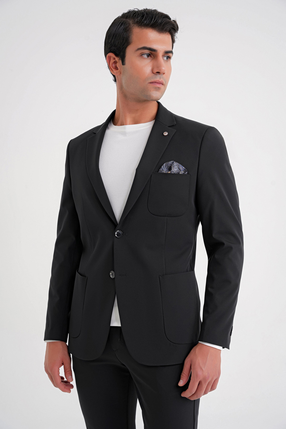 Slim Fit Çift Yırtmaç Torba Cep Esnek Spandex Karışımlı Havacı Siyah-1 Ceket C 697