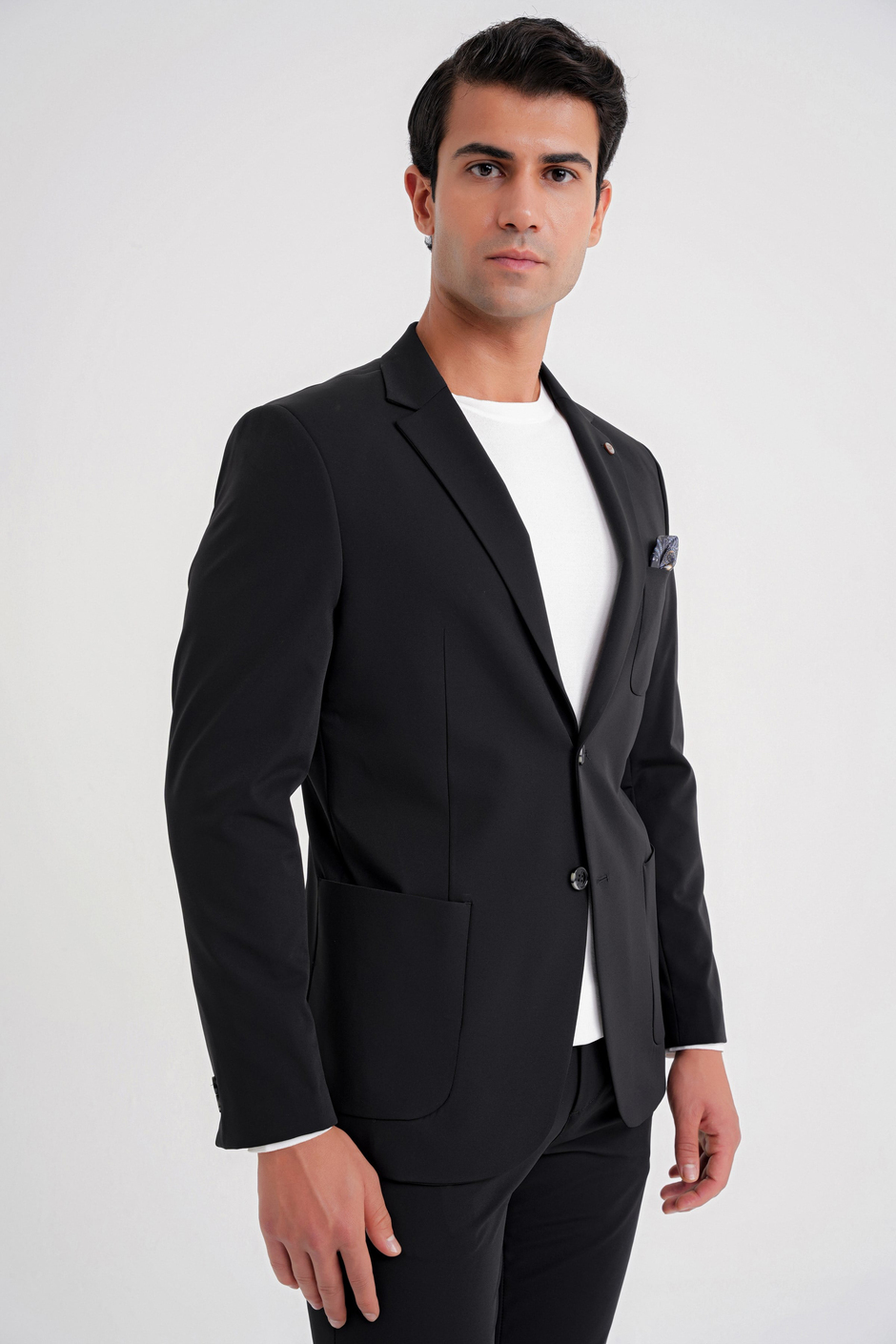 Slim Fit Çift Yırtmaç Torba Cep Esnek Spandex Karışımlı Havacı Siyah-1 Ceket C 697