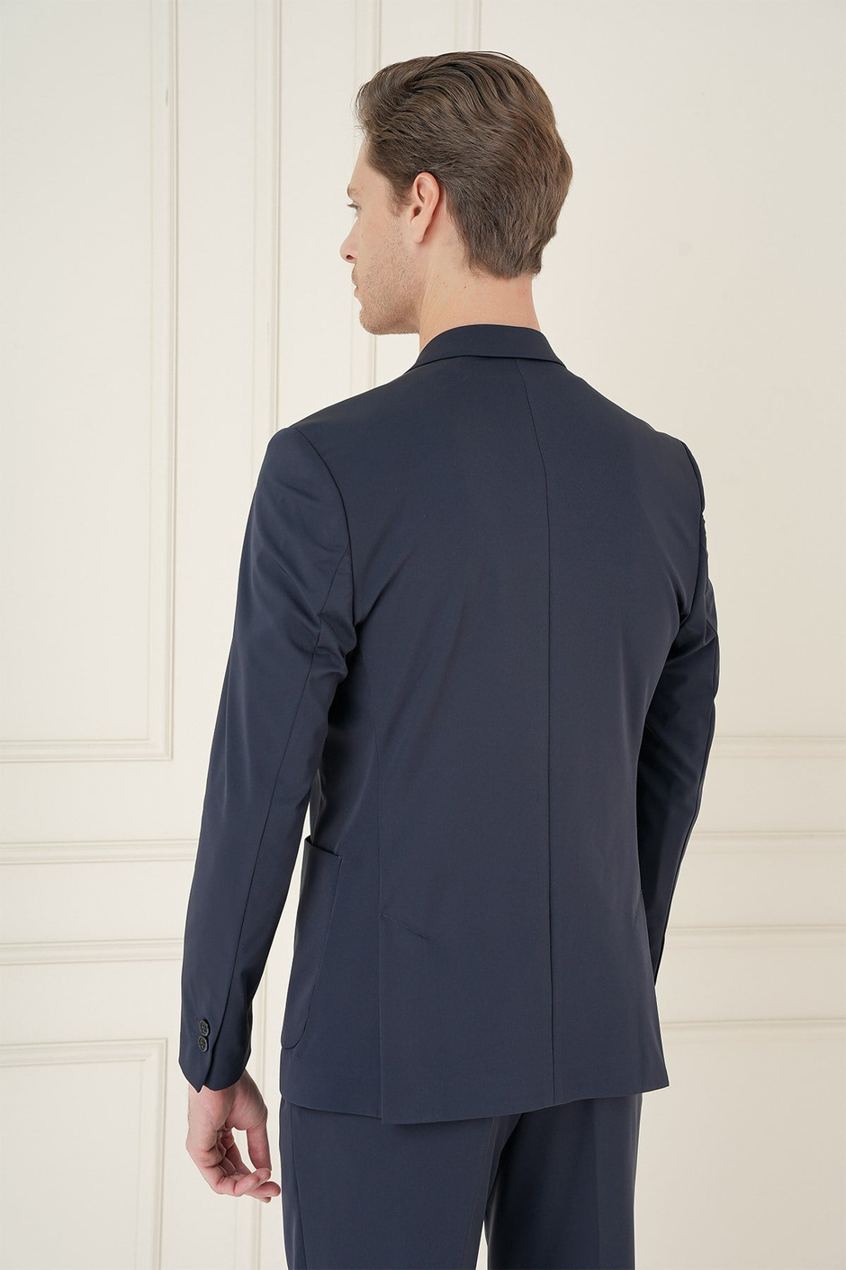 Slim Fit Çift Yırtmaç Torba Cep Esnek Spandex Karışımlı Havacı Lacivert Ceket C 697