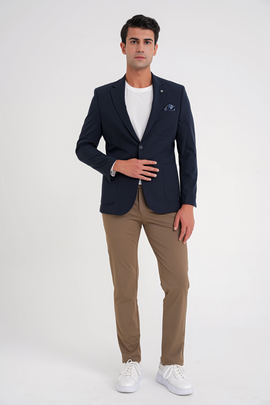 Slim Fit Çift Yırtmaç Torba Cep Esnek Spandex Karışımlı Havacı Lacivert-1 Ceket C 697