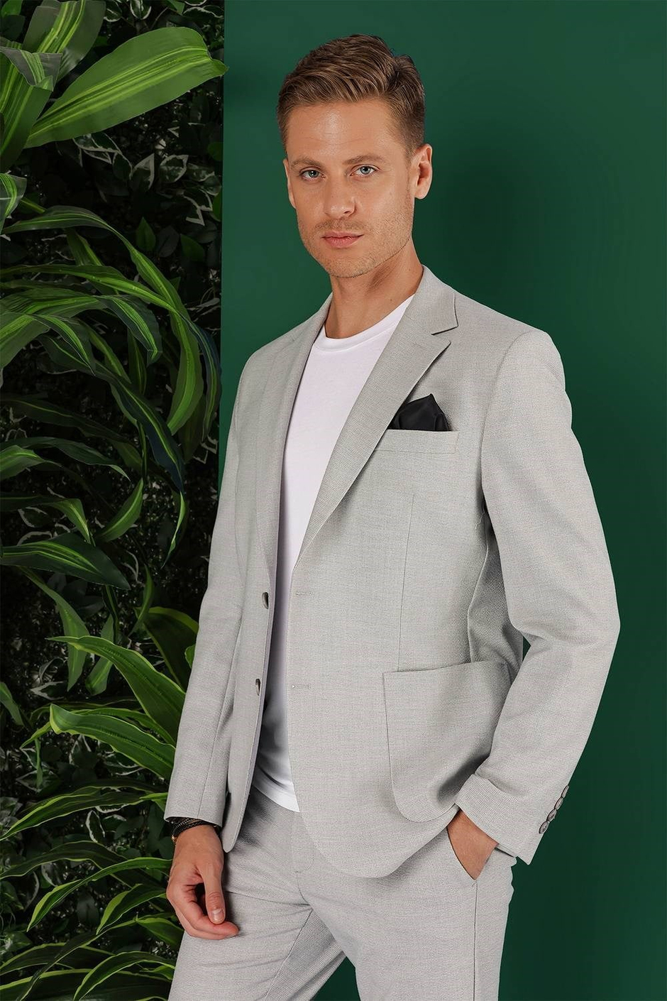 Slim Fit Çift Yırtmaç Torba Cep Esnek Pamuklu Gri Ceket C 643