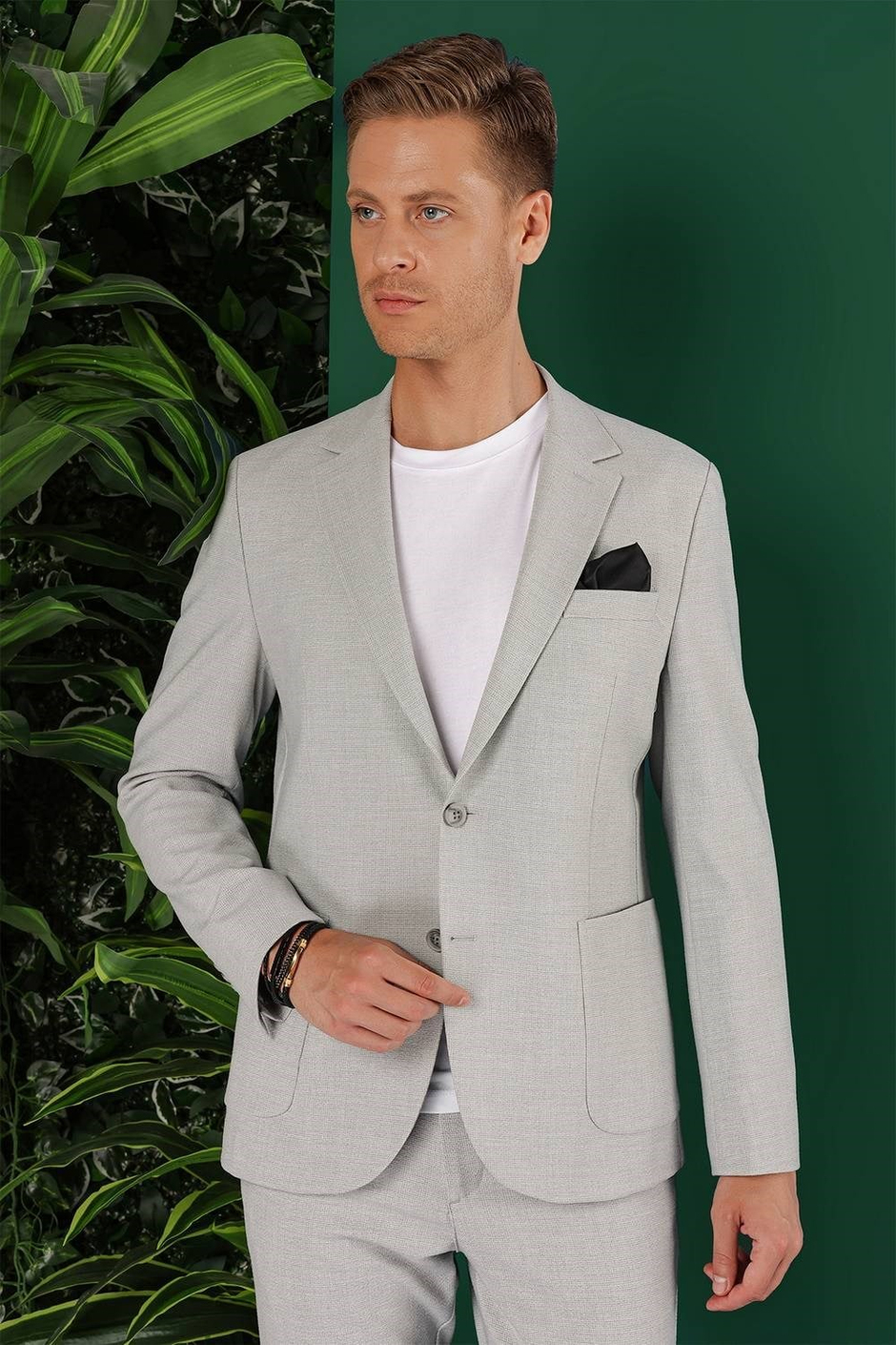 Slim Fit Çift Yırtmaç Torba Cep Esnek Pamuklu Gri Ceket C 643