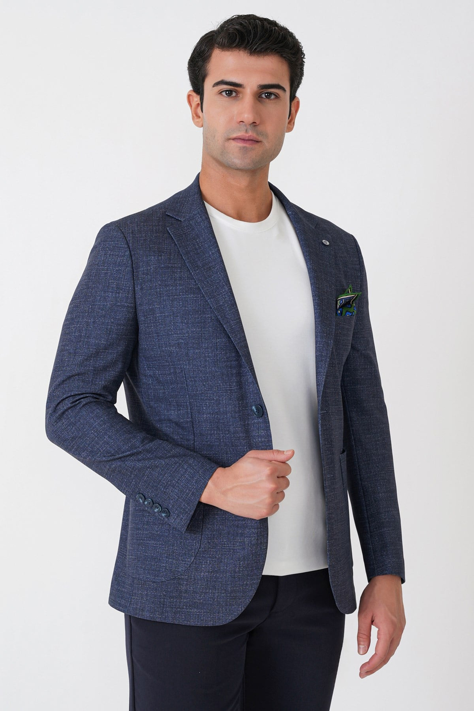 Slim Fit Çift Yırtmaçlı Torba Cep Esenk Yünlü Lacivert Ceket C 752
