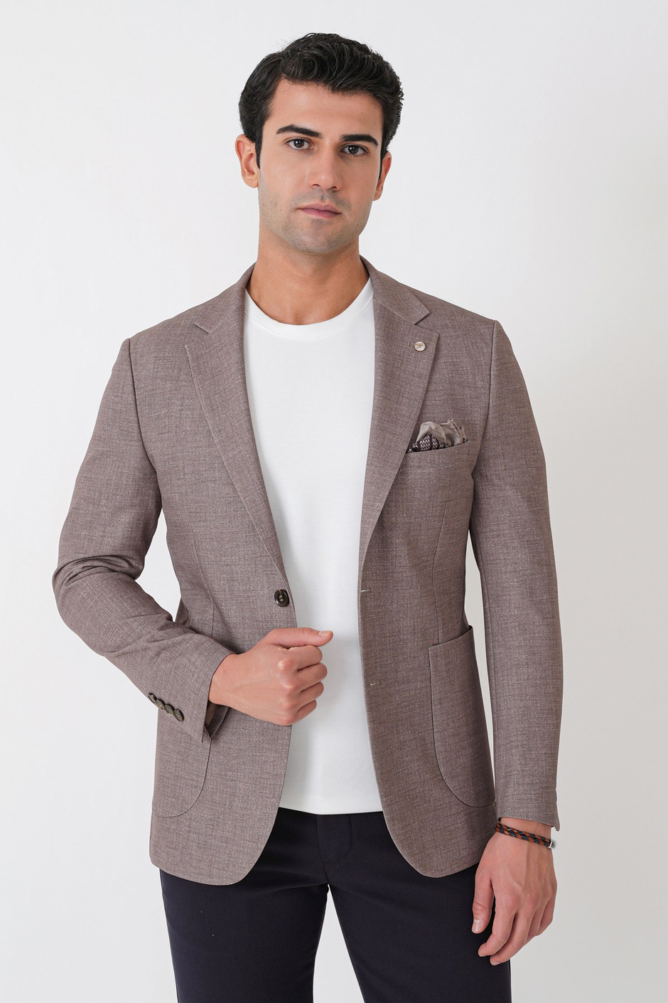 Slim Fit Çift Yırtmaçlı Torba Cep Esenk Yünlü Tütün Rengi Ceket C 752