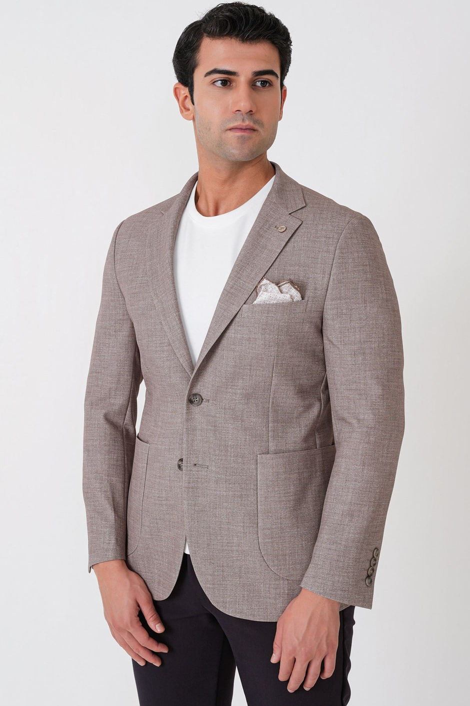 Slim Fit Çift Yırtmaçlı Torba Cep Esenk Yünlü Kum Rengi Ceket C 752