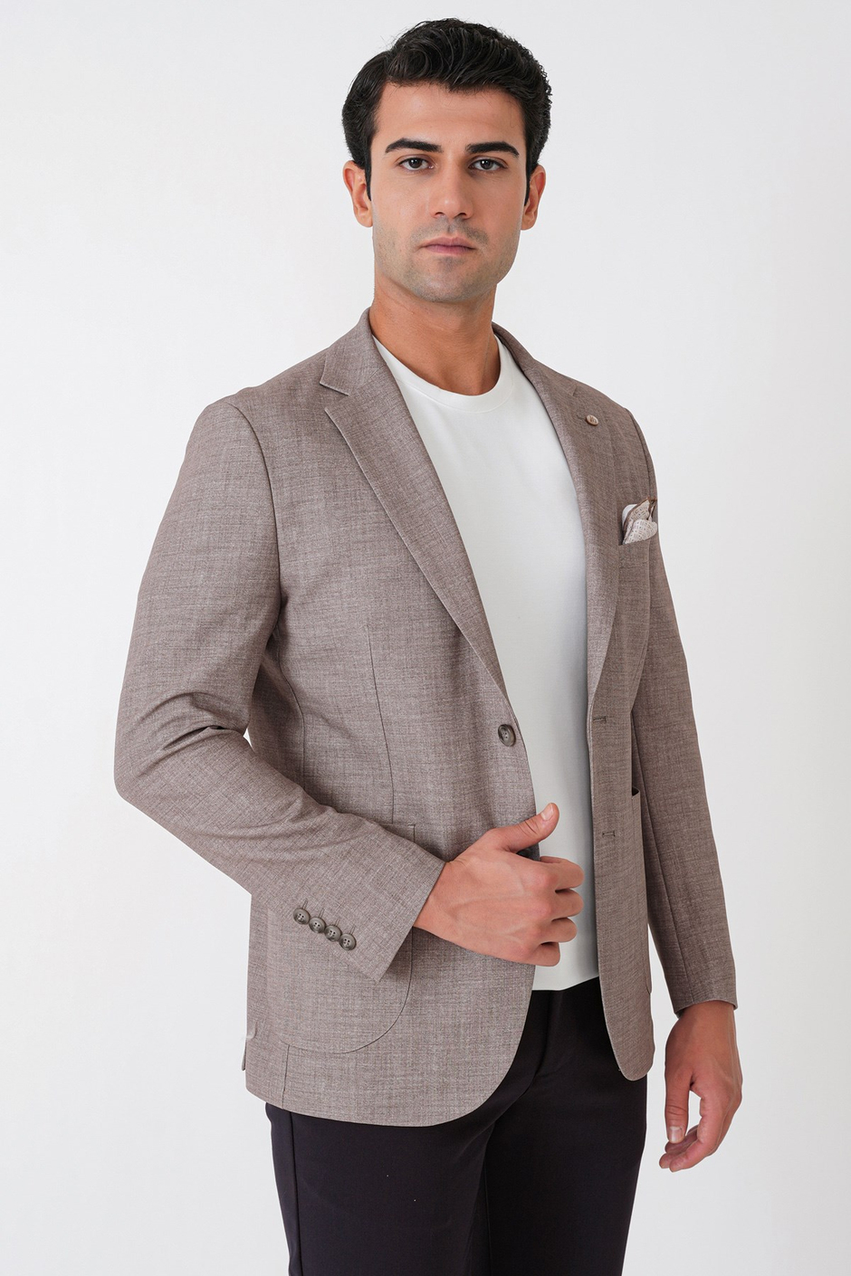 Slim Fit Çift Yırtmaçlı Torba Cep Esenk Yünlü Kum Rengi Ceket C 752