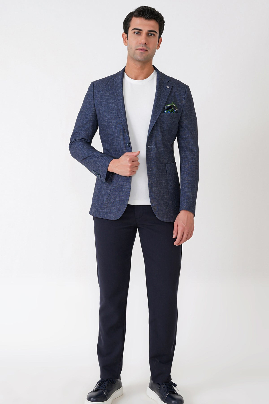 Slim Fit Çift Yırtmaçlı Torba Cep Esenk Yünlü Lacivert Ceket C 752