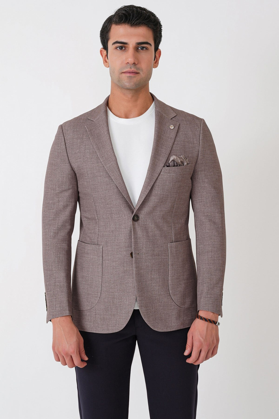 Slim Fit Çift Yırtmaçlı Torba Cep Esenk Yünlü Tütün Rengi Ceket C 752