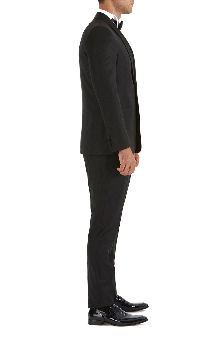 Slim Fit Çıkarılabilir Saten Şal Yaka Siyah Damatlık Smokin Takım Black 037