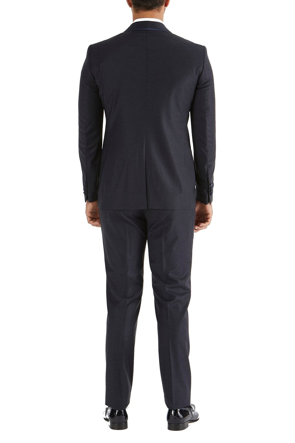 Slim Fit Çıkarılabilir Saten Şal Yaka Lacivert Damatlık Smokin Takım Black 037
