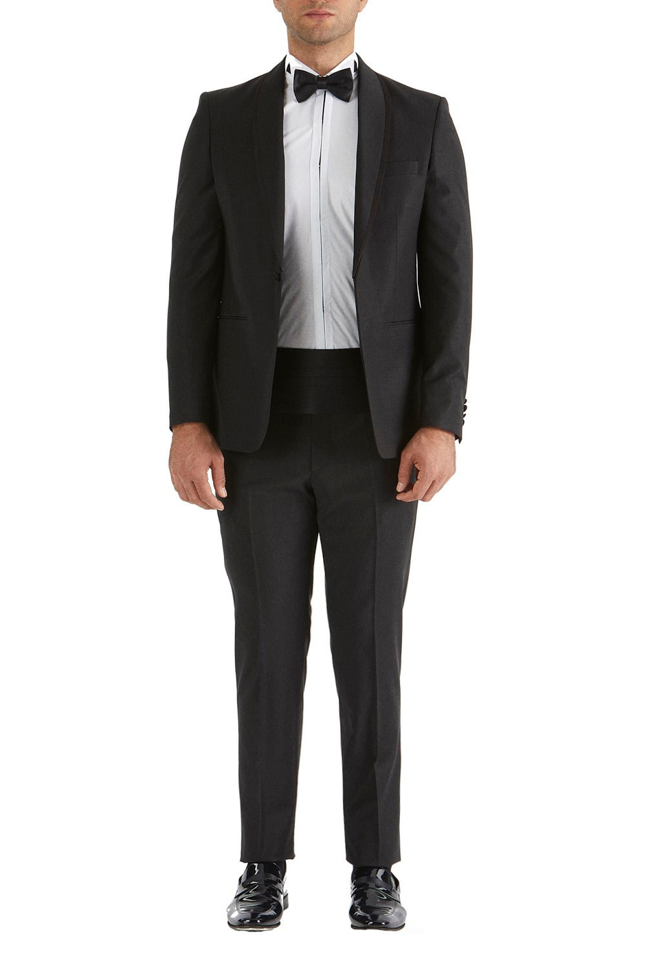 Slim Fit Çıkarılabilir Saten Şal Yaka Siyah Damatlık Smokin Takım Black 037