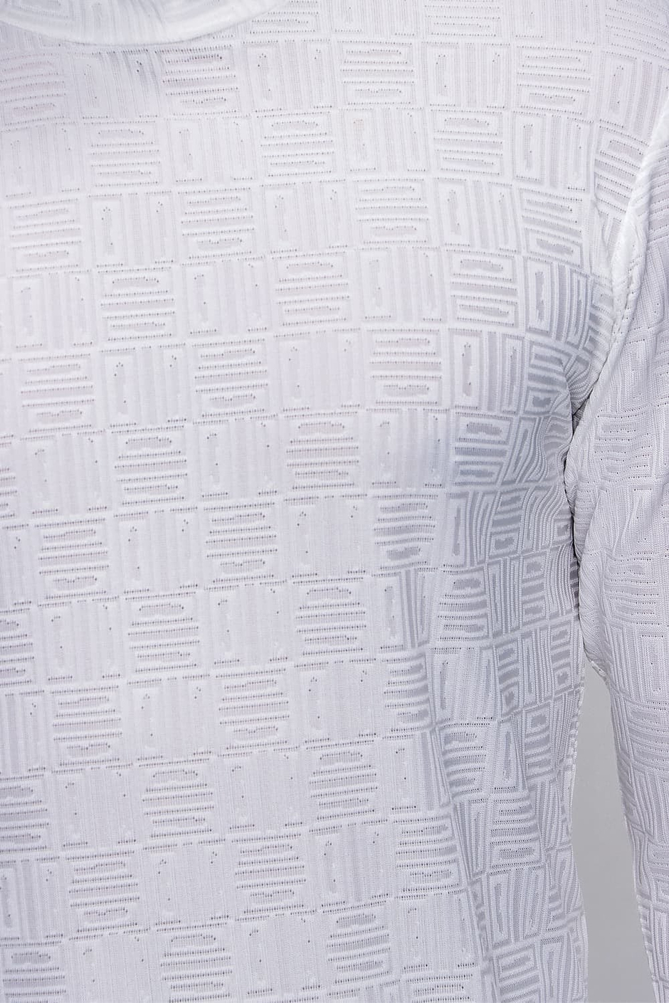 Slim Fit Doku Desenli Balıkçı Yaka Pamuklu Uzun Kollu Ekru Tişört TS 775
