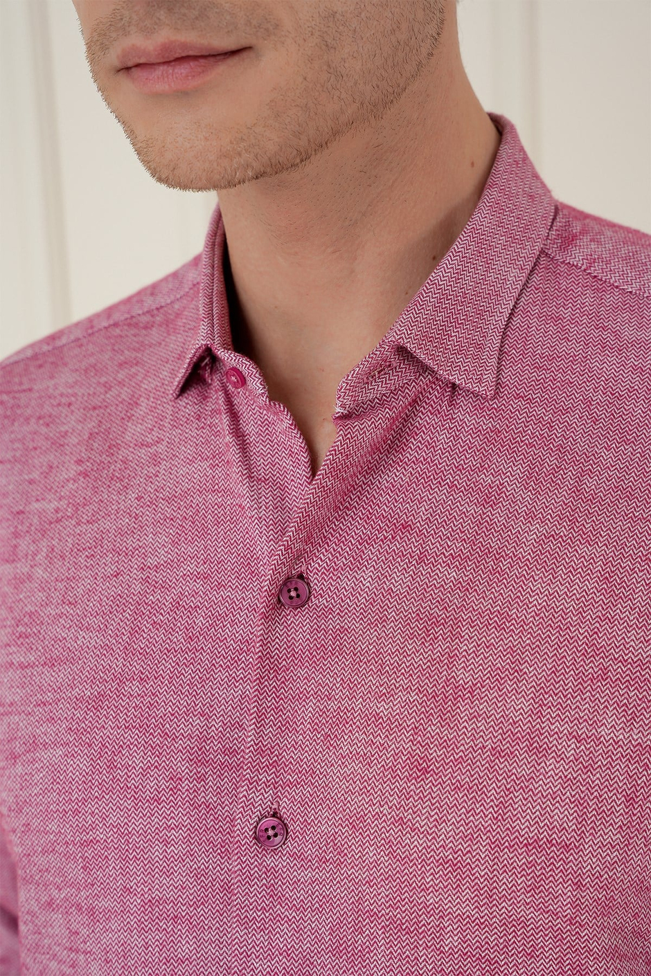 Slim Fit Dokulu %100 Pamuk Bordo Gömlek G 1584