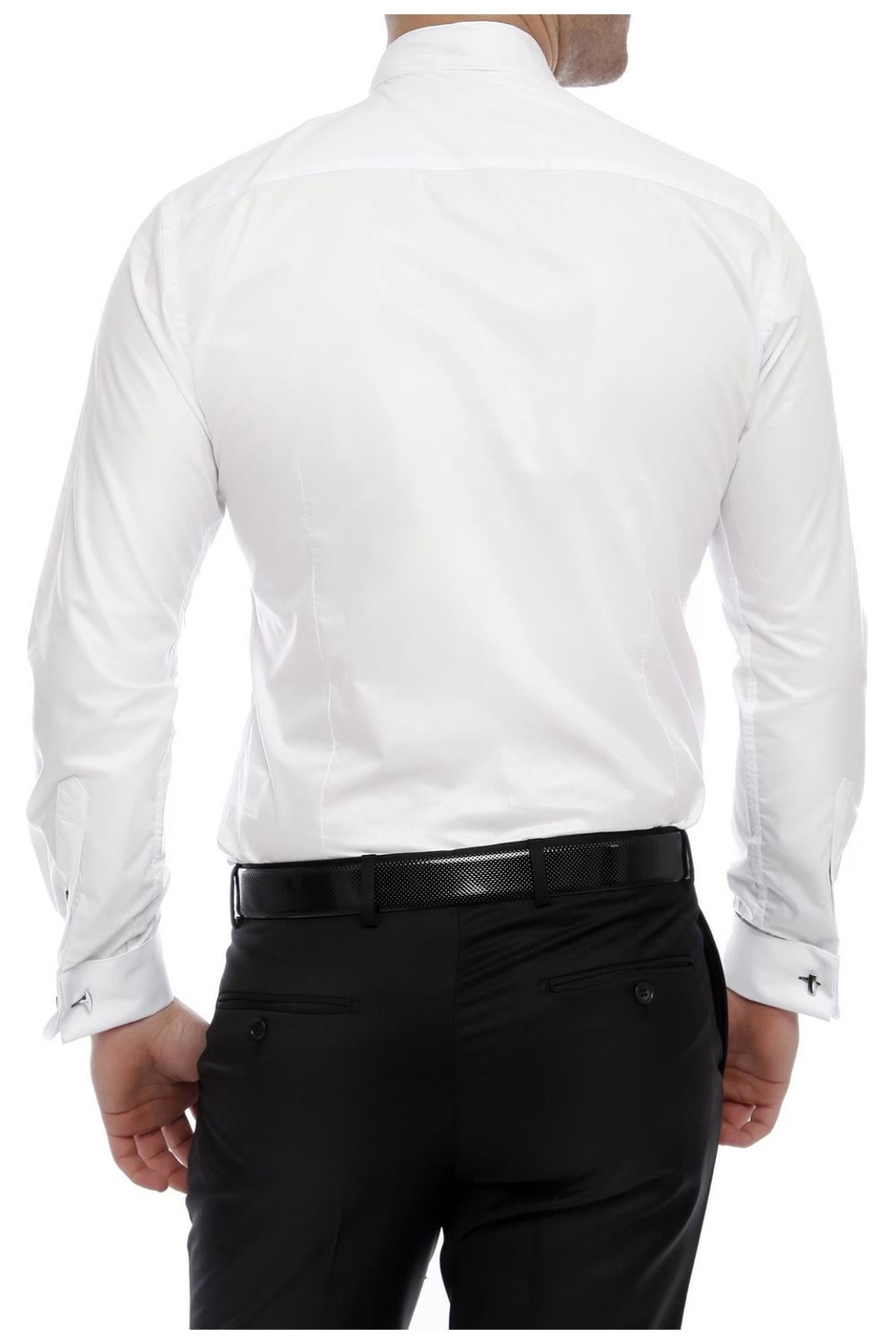 Slim Fit Duble Manşet Ata Yaka Beyaz Damatlık Smokin Gömlek  Gk 360