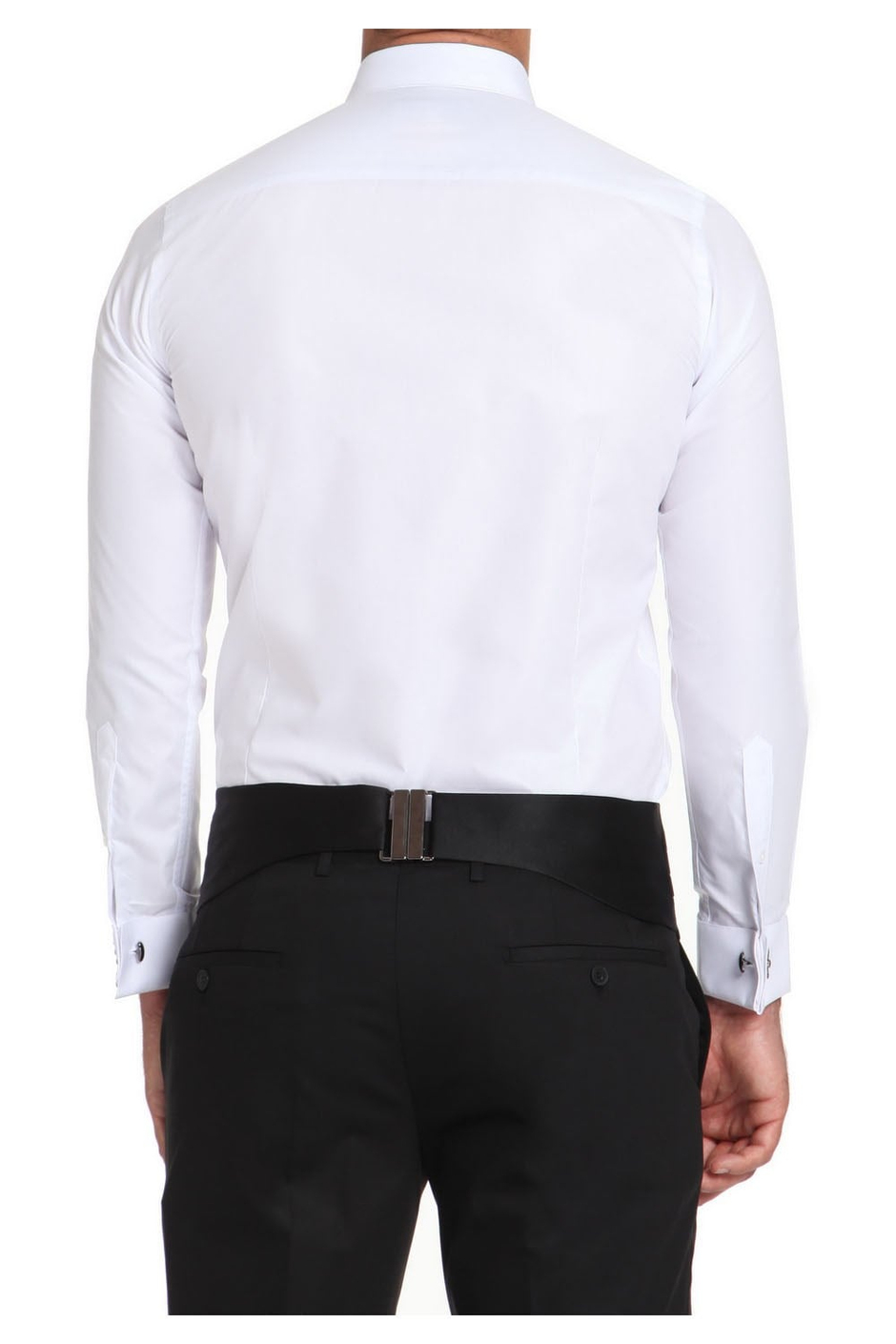 Slim Fit Duble Manşet Klasik Yaka Önü Piliseli Beyaz Damatlık Smokin Gömlek  Gk 512