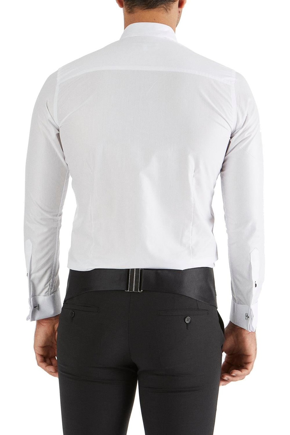 Slim Fit Duble Manşet Önü Piliseli Ata Yaka Beyaz Damatlık Smokin Gömlek  Gk 361