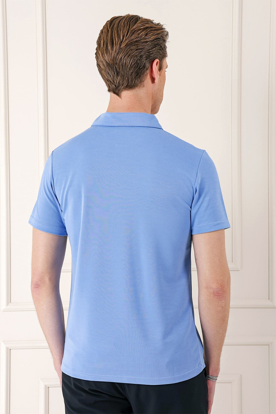 Slim Fit Düğmeli Pamuklu Mavi Polo Yaka Tişört Ts 879