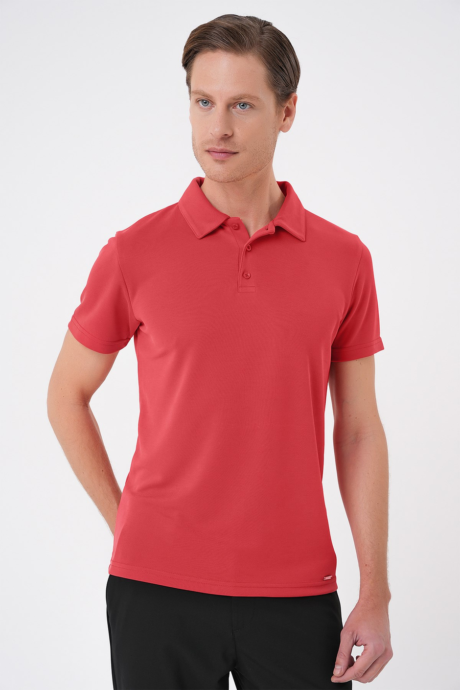 Slim Fit Düğmeli Pamuklu Mercan Polo Yaka Tişört Ts 879