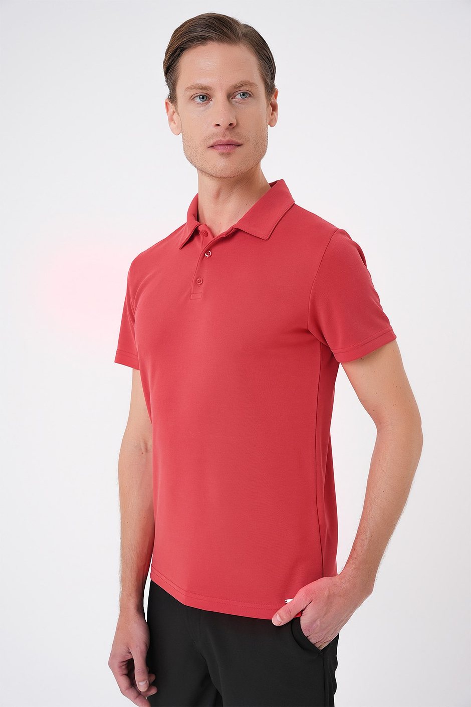 Slim Fit Düğmeli Pamuklu Mercan Polo Yaka Tişört Ts 879