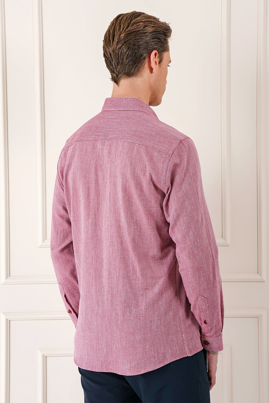 Slim Fit Düğmeli Yaka %100 Pamuk Bordo Gömlek Gk 723