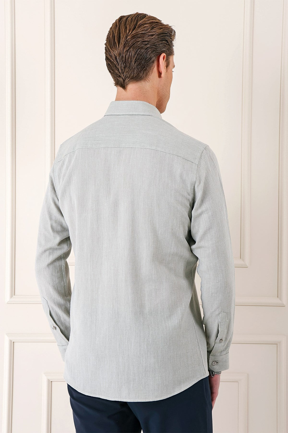 Slim Fit Düğmeli Yaka %100 Pamuk Klasik Çağla Gömlek Gk 723
