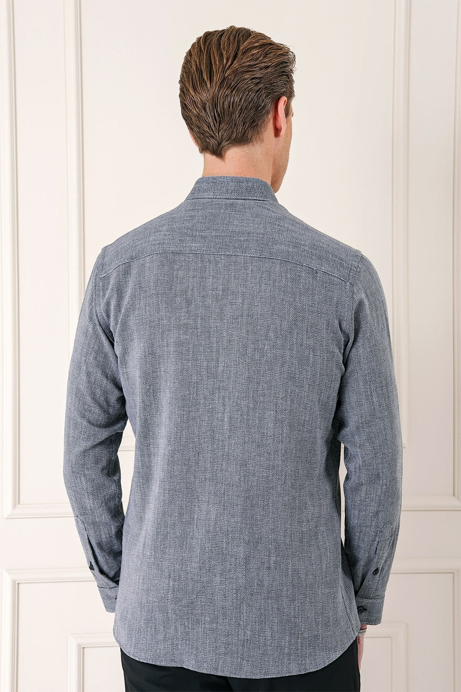 Slim Fit Düğmeli Yaka %100 Pamuk Siyah Gömlek Gk 723