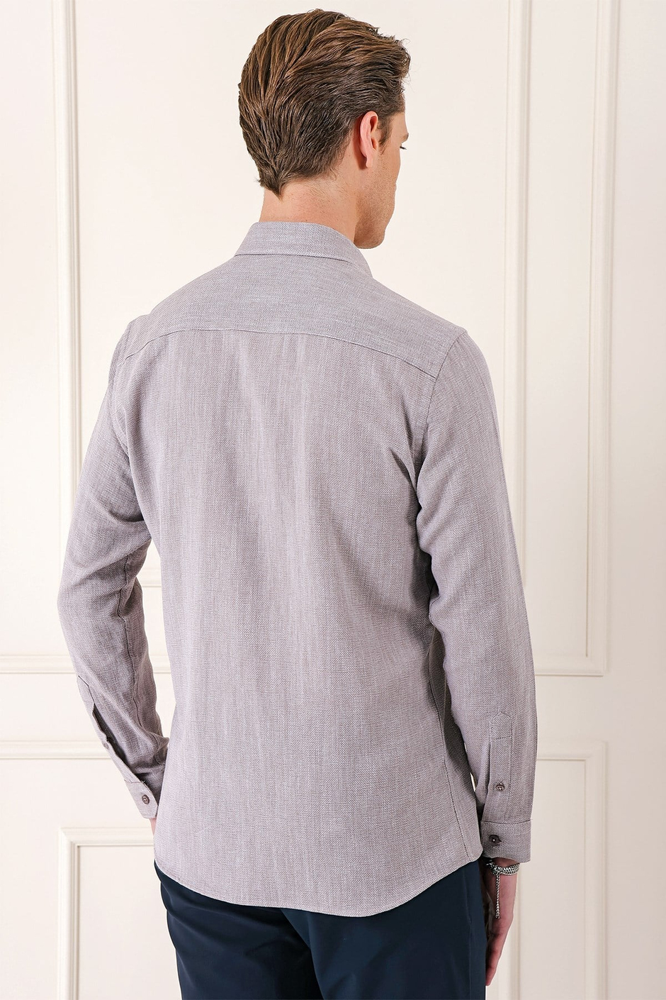 Slim Fit Düğmeli Yaka %100 Pamuk Vizon Gömlek Gk 723