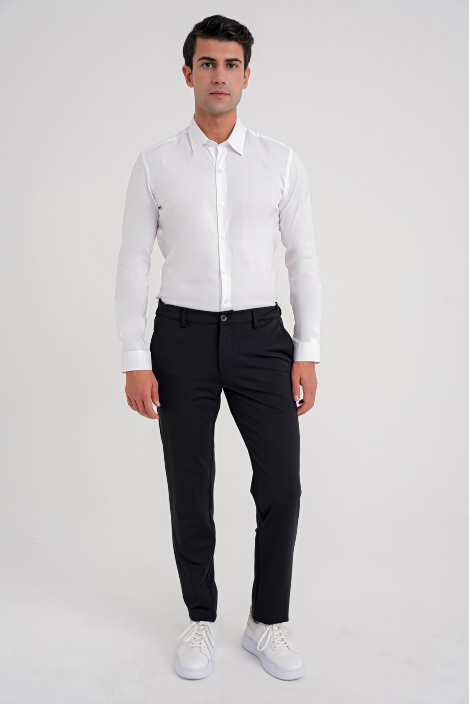 Slim Fit Erkek Yaka Esnek Pamuklu Beyaz Gömlek GK 747