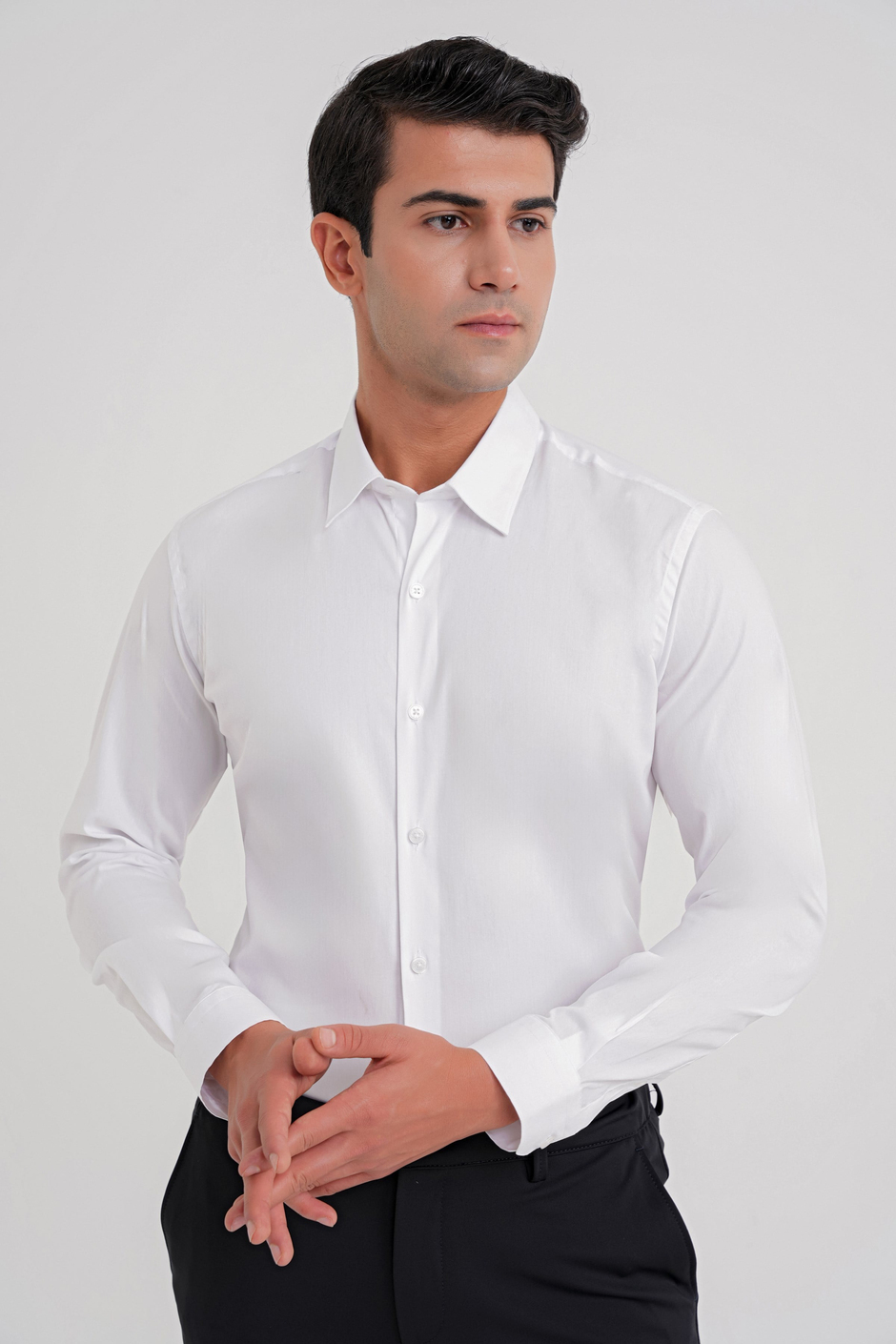 Slim Fit Erkek Yaka Esnek Pamuklu Beyaz Gömlek GK 747