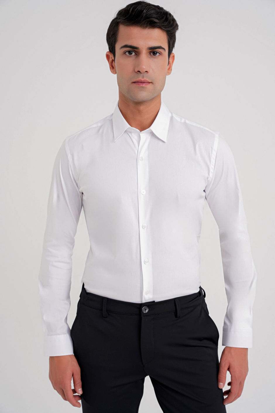 Slim Fit Erkek Yaka Esnek Pamuklu Beyaz Gömlek GK 747