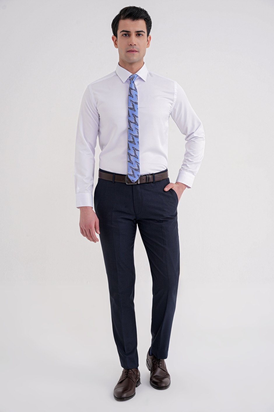 Slim Fit Erkek Yaka Pamuklu Düz Beyaz Gömlek GK 756