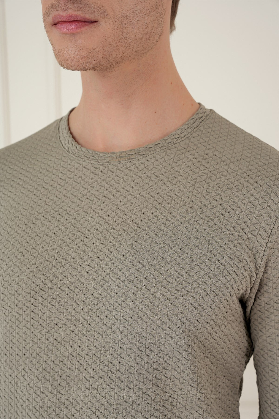 Slim Fit Esnek Pamuklu Dokulu Uzun Kollu Gri Tişört TS 889