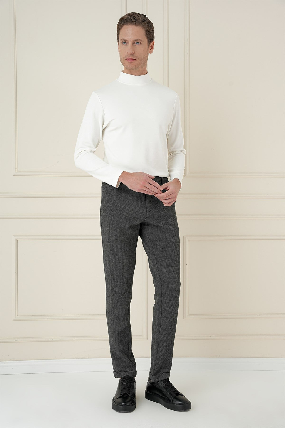 Slim Fit Esnek Pamuklu Gofre Kumaş Füme Pantolon P 1166