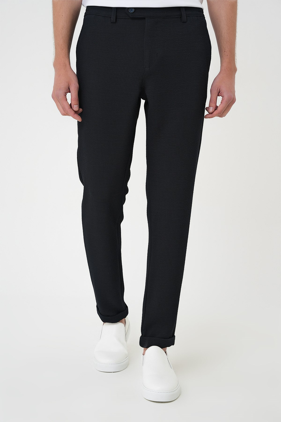 Slim Fit Esnek Pamuklu Gofre Kumaş Lacivert Pantolon P 1166