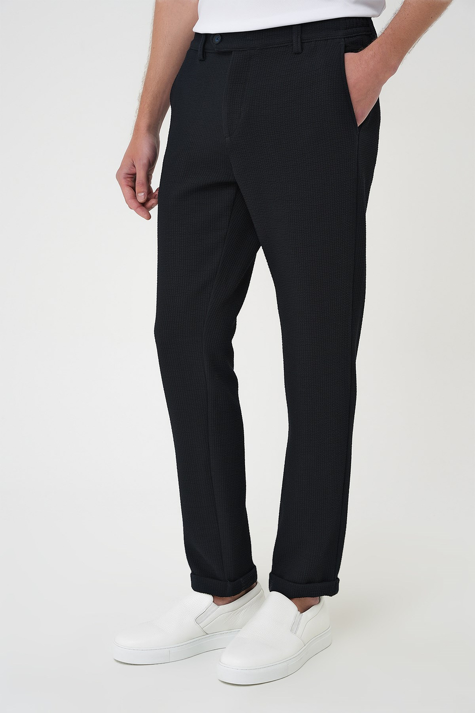 Slim Fit Esnek Pamuklu Gofre Kumaş Lacivert Pantolon P 1166