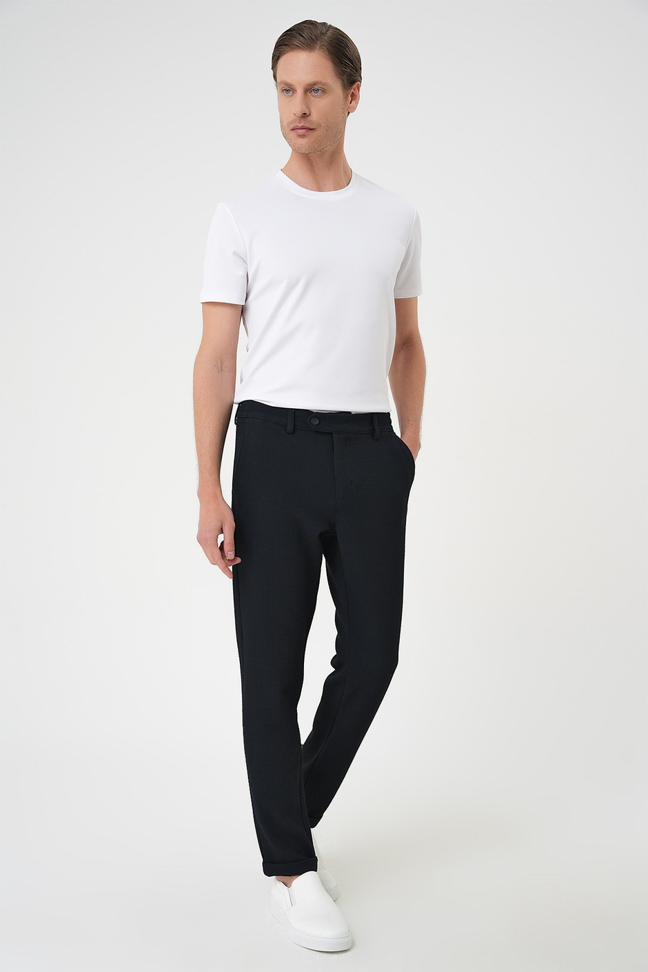 Slim Fit Esnek Pamuklu Gofre Kumaş Lacivert Pantolon P 1166