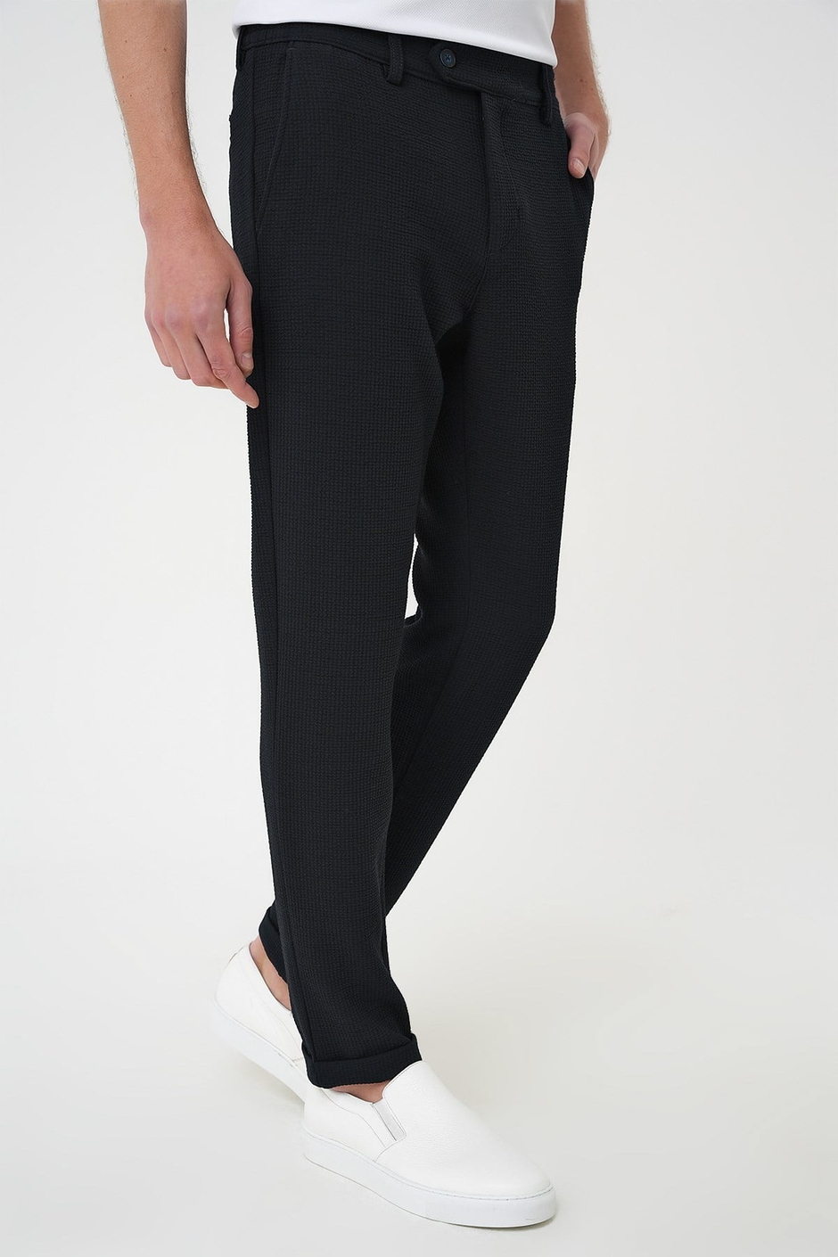Slim Fit Esnek Pamuklu Gofre Kumaş Lacivert Pantolon P 1166