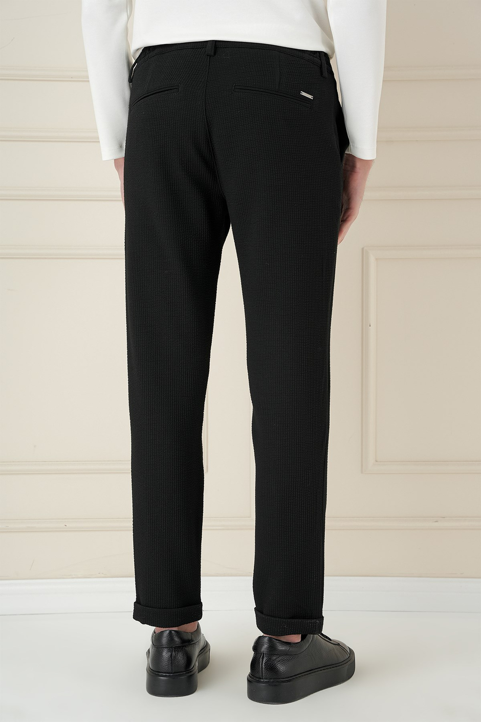Slim Fit Esnek Pamuklu Gofre Kumaş Siyah Pantolon P 1166