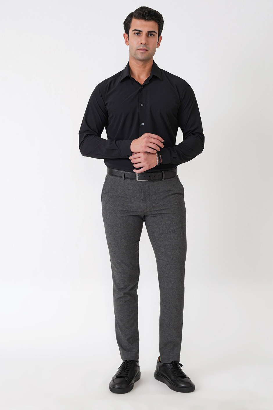 Slim Fit Esnek Pamuklu Siyah Gömlek G 1607