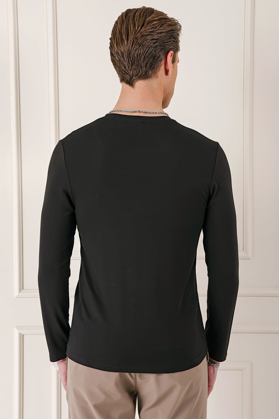 Slim Fit Esnek Pamuklu Uzun Kollu Acı Kahve Tişört Ts 870