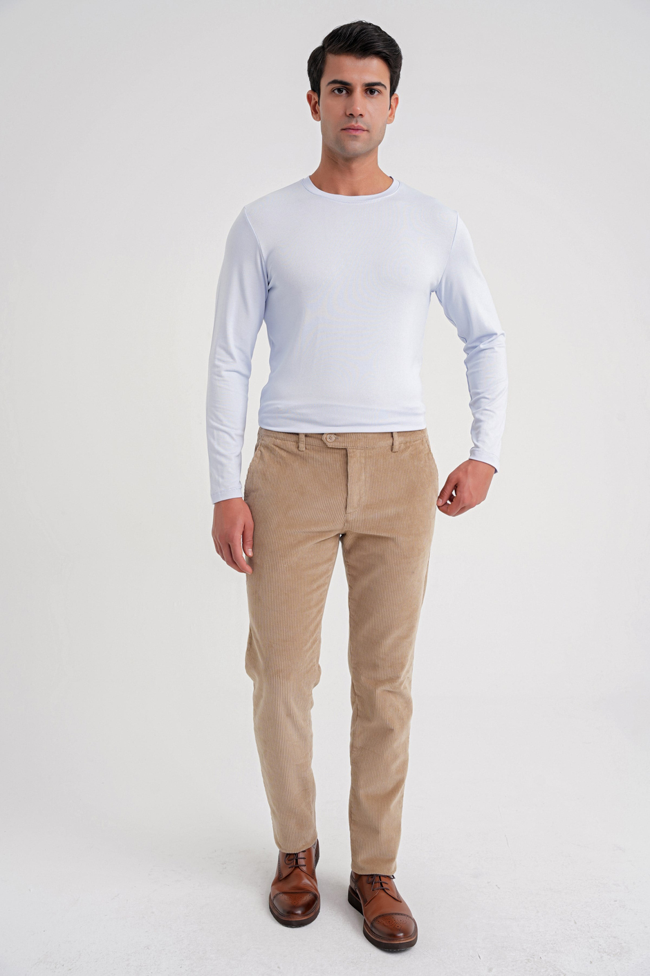 Slim Fit Esnek Pamuklu Uzun Kollu Buz Mavi Tişört Ts 870