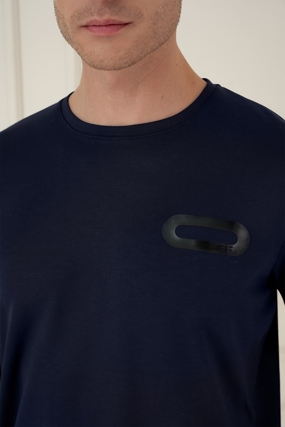 Slim Fit Esnek Pamuklu Uzun Kollu Lacivert Tişört TS 888
