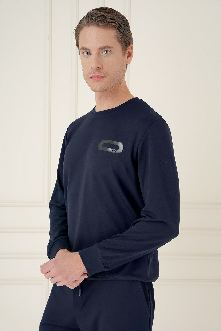 Slim Fit Esnek Pamuklu Uzun Kollu Lacivert Tişört TS 888