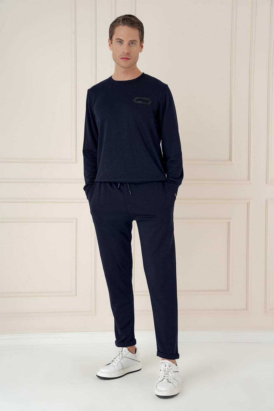 Slim Fit Esnek Pamuklu Uzun Kollu Lacivert Tişört TS 888