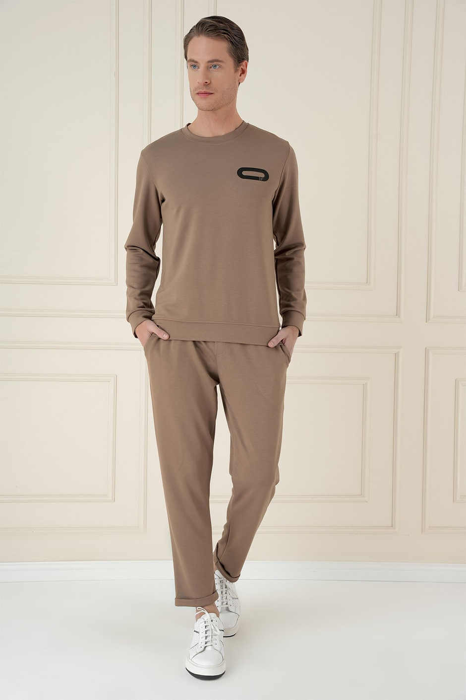 Slim Fit Esnek Pamuklu Uzun Kollu Vizon Tişört TS 888